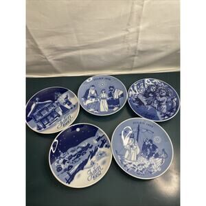 Lot Of 5 Vintage Porsgrund Norway Julen Blue And White Decorative Plates